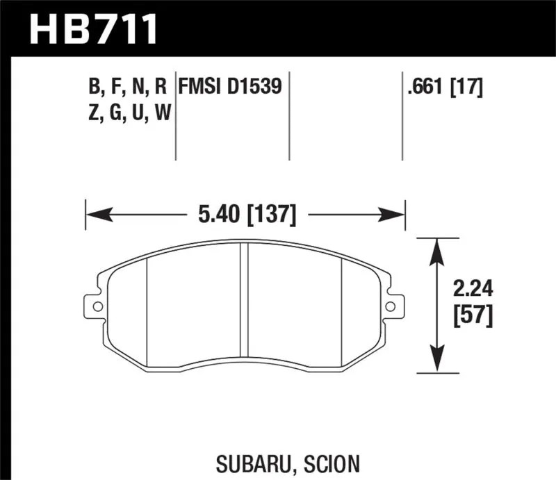 Hawk ER-1 Race Front Brake Pads - 13-16 Scion FR-S 2.0L Base OE Incl.Clips Shims - HB711D.661