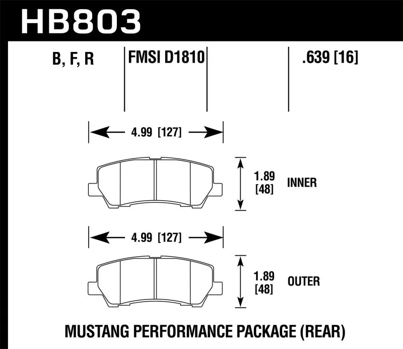 Hawk ER-1 Race Rear Brake Pads - 2015  Ford Mustang GT 5.0L (Excluding GT350/GT350R/GT500) - HB803D.639