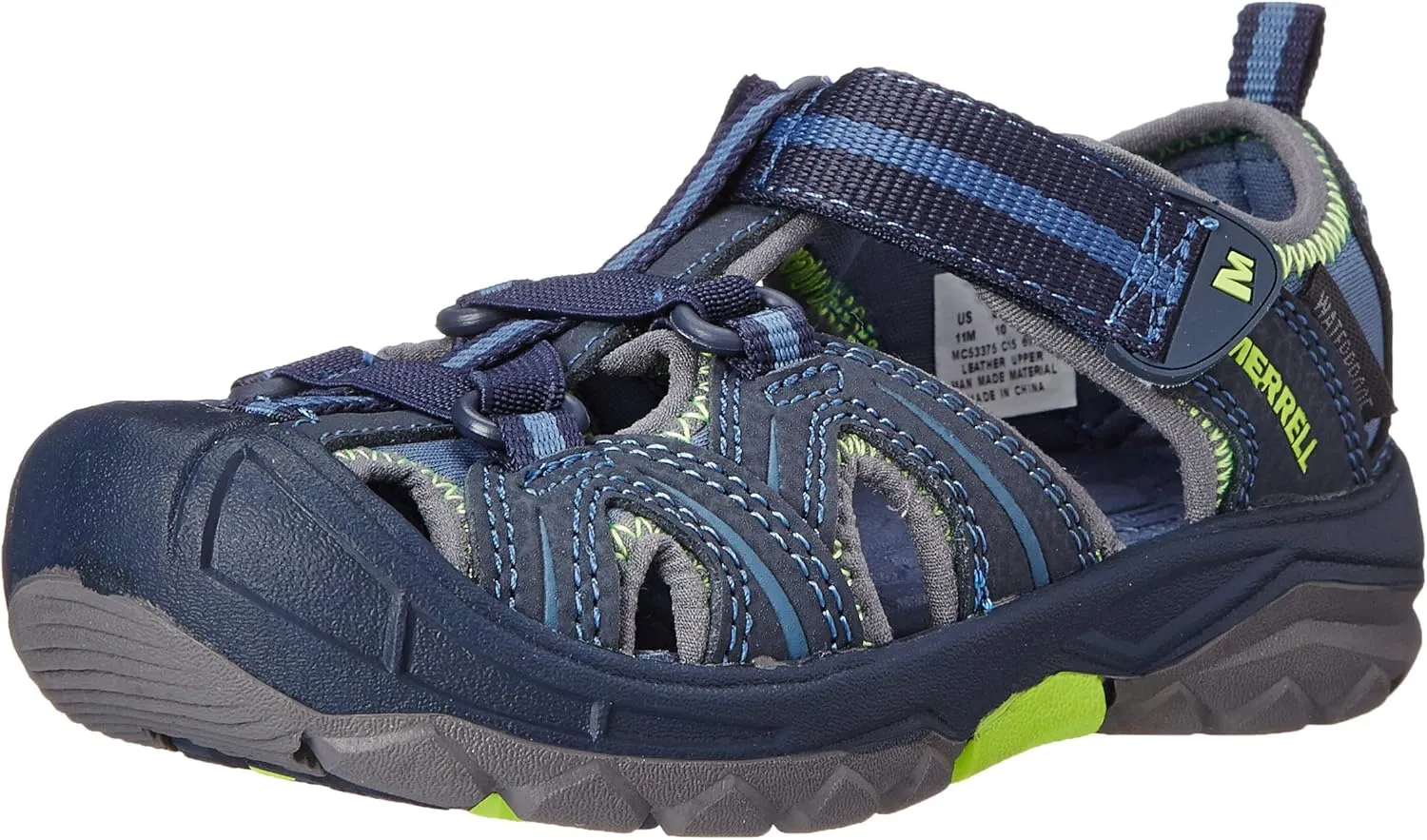 Merrell Hydro Sport Sandal, Navy/Green, 3 Wide US Unisex Little_Kid