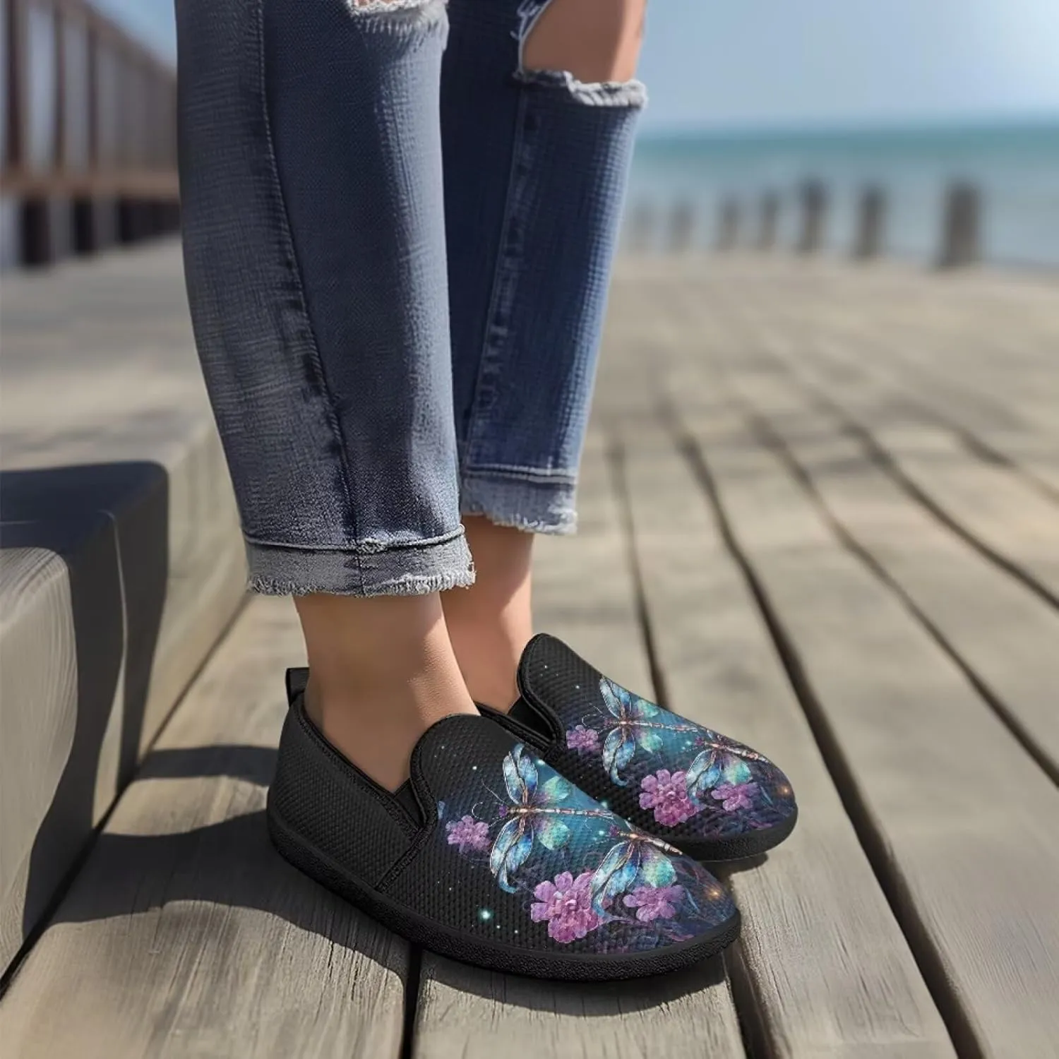 Mushroom Mesh Flats for Women Wide Width Loafers Casual Walking Sneakers Business Slip On Work Shoes
