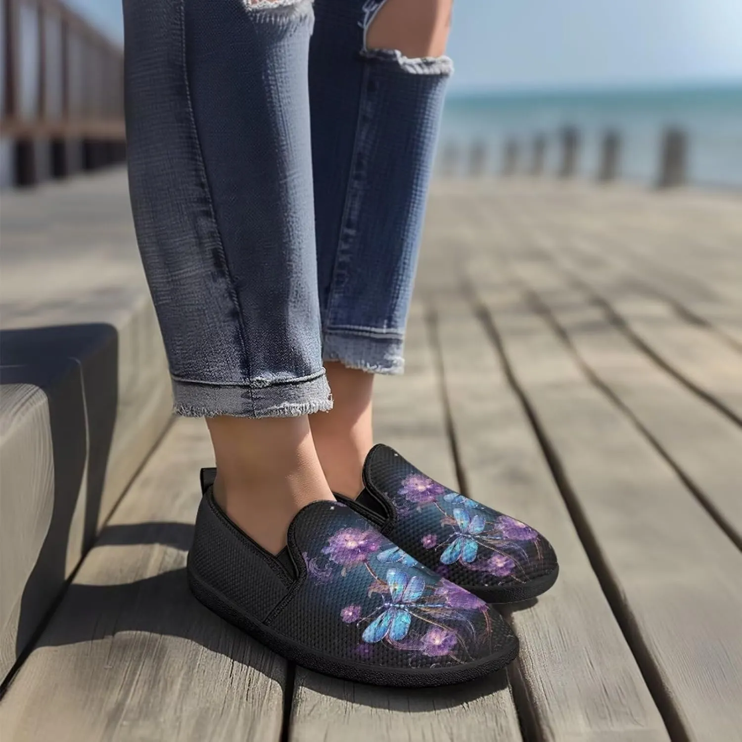 Mushroom Mesh Flats for Women Wide Width Loafers Casual Walking Sneakers Business Slip On Work Shoes
