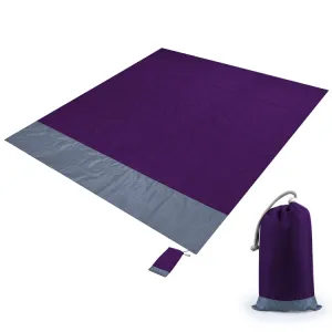 Polyester Waterproof Plaid Cloth Pocket Picnic Mat Outdoor Camping Beach Mat, Size: 2.1 x 2m(Purple   Gray)