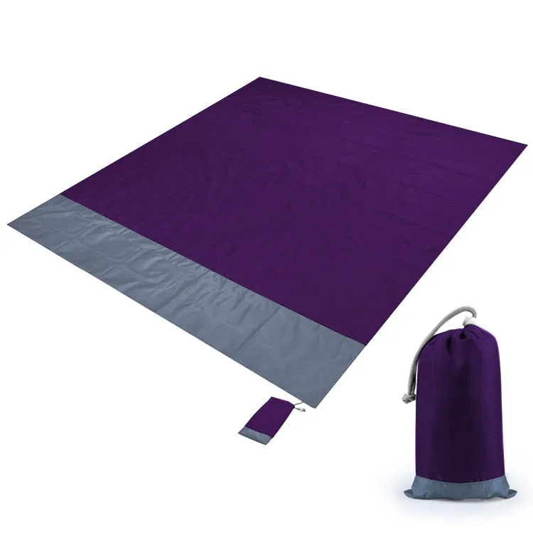 Polyester Waterproof Plaid Cloth Pocket Picnic Mat Outdoor Camping Beach Mat, Size: 2.1 x 2m(Purple   Gray)