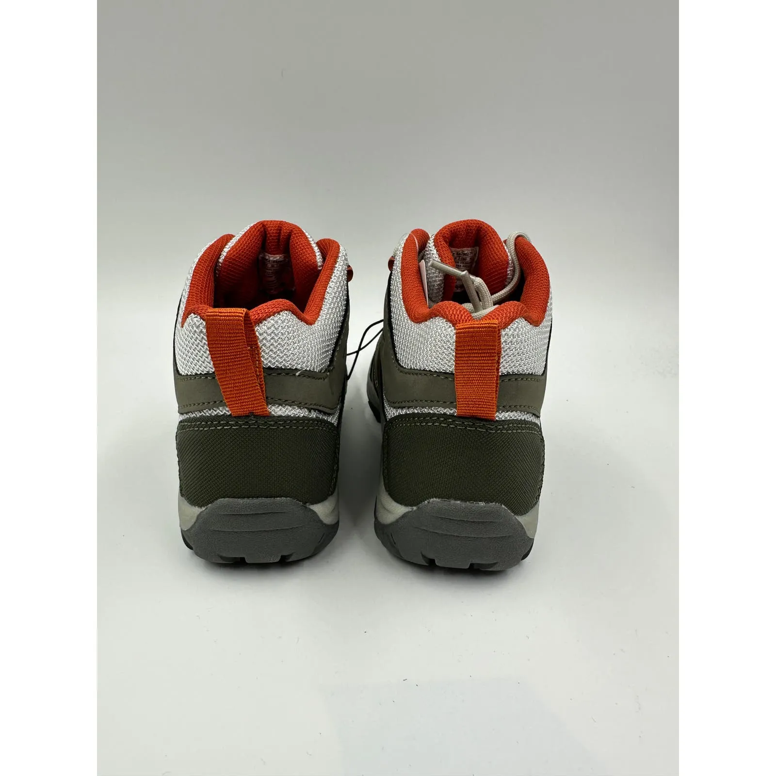 Small Kid Size 12.5, Dark Green & White High Top Hikers w/ Orange Accents
