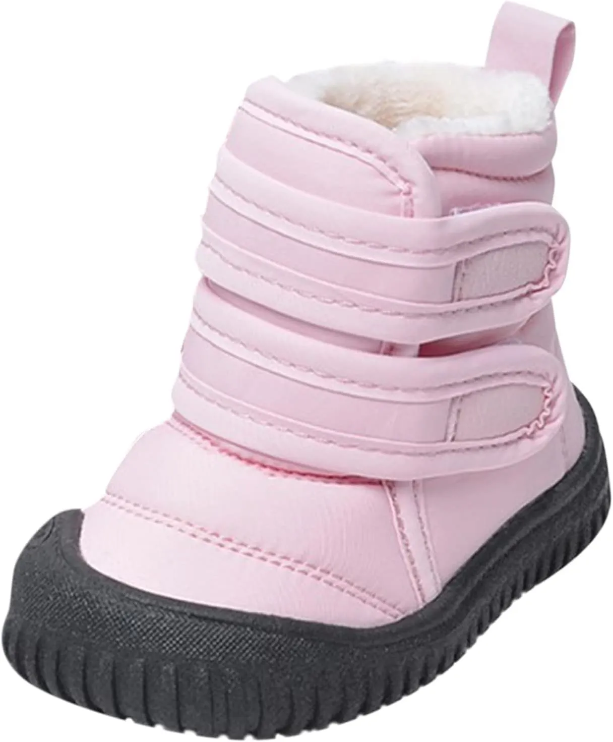 Toddler Snow Boots Double Strap Winter Warm Shoes Baby Faux Fur Lined Soft Fleece Booties with Non-Slip Rubber Sole