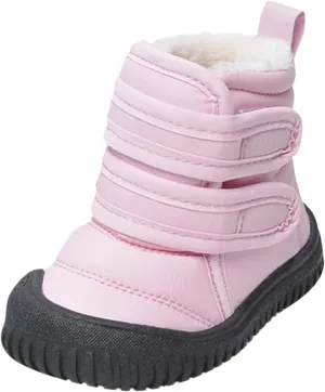 Toddler Snow Boots Double Strap Winter Warm Shoes Baby Faux Fur Lined Soft Fleece Booties with Non-Slip Rubber Sole