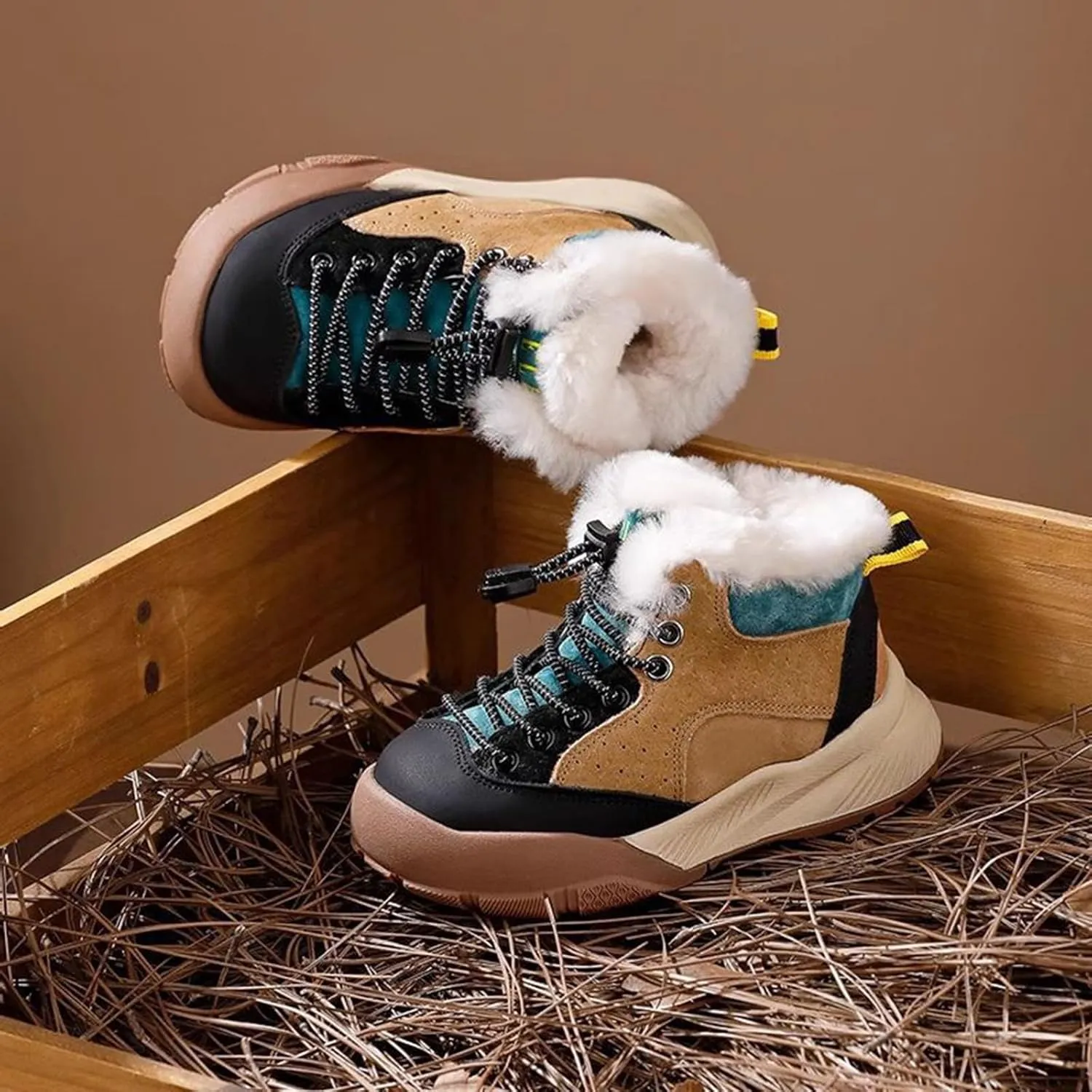 Winter Outdoor Faux Fr Snow Boots for Kids Fleece Plush Warm Furry Ankle Booties Boys Girls Baby Boots 1218 Months
