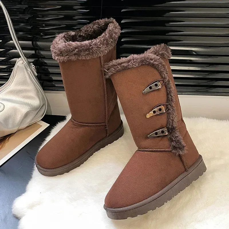 Winter Warm Plush Cold Comfort Cotton Non-slip Horn Buckle Snow Boots