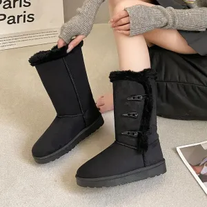 Winter Warm Plush Cold Comfort Cotton Non-slip Horn Buckle Snow Boots