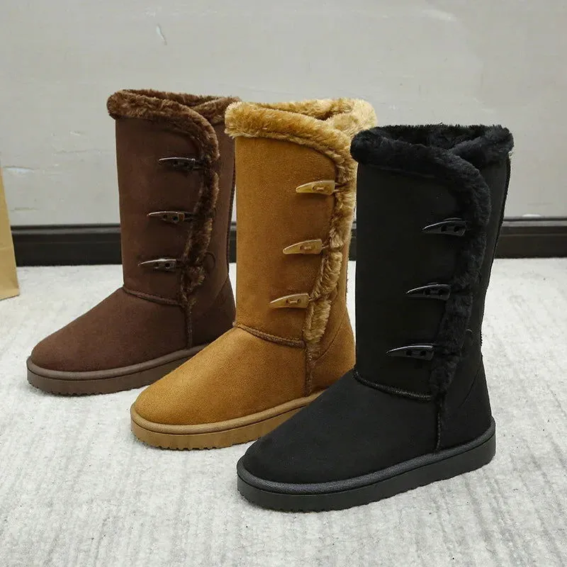 Winter Warm Plush Cold Comfort Cotton Non-slip Horn Buckle Snow Boots