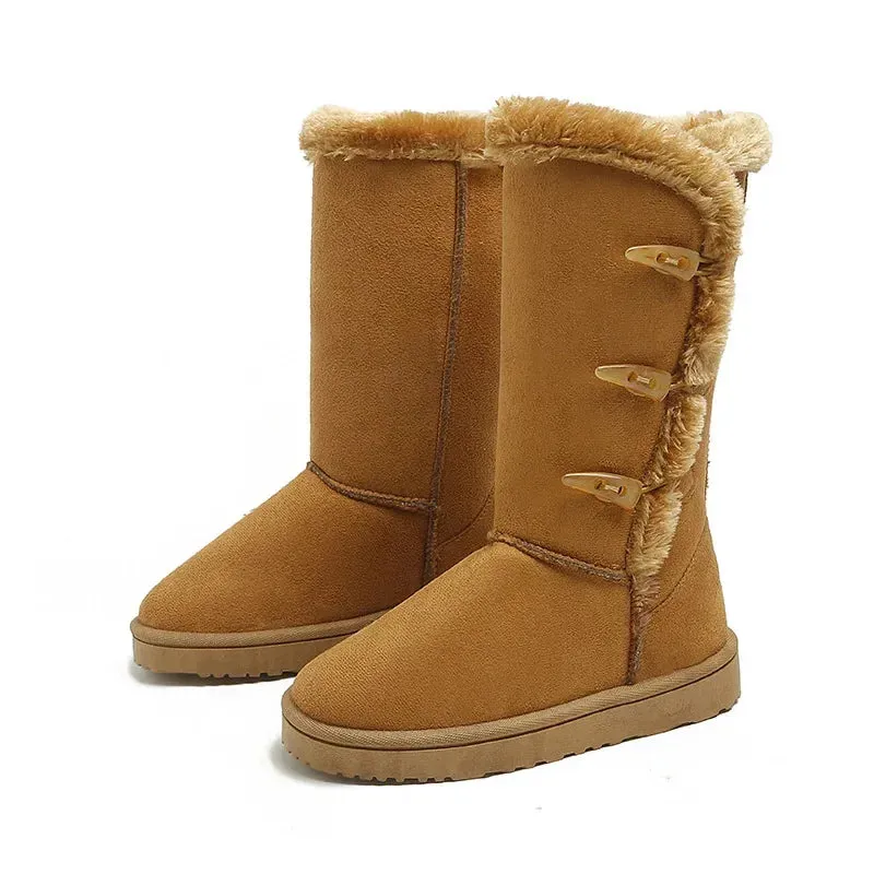 Winter Warm Plush Cold Comfort Cotton Non-slip Horn Buckle Snow Boots