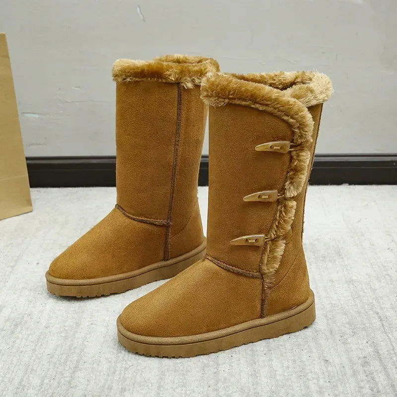 Winter Warm Plush Cold Comfort Cotton Non-slip Horn Buckle Snow Boots
