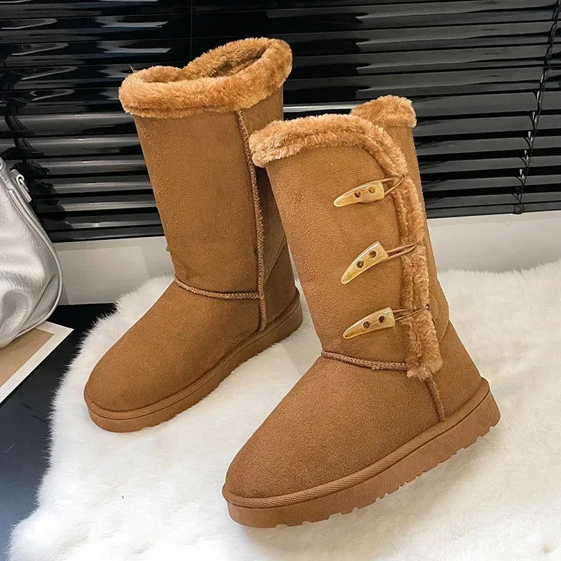 Winter Warm Plush Cold Comfort Cotton Non-slip Horn Buckle Snow Boots