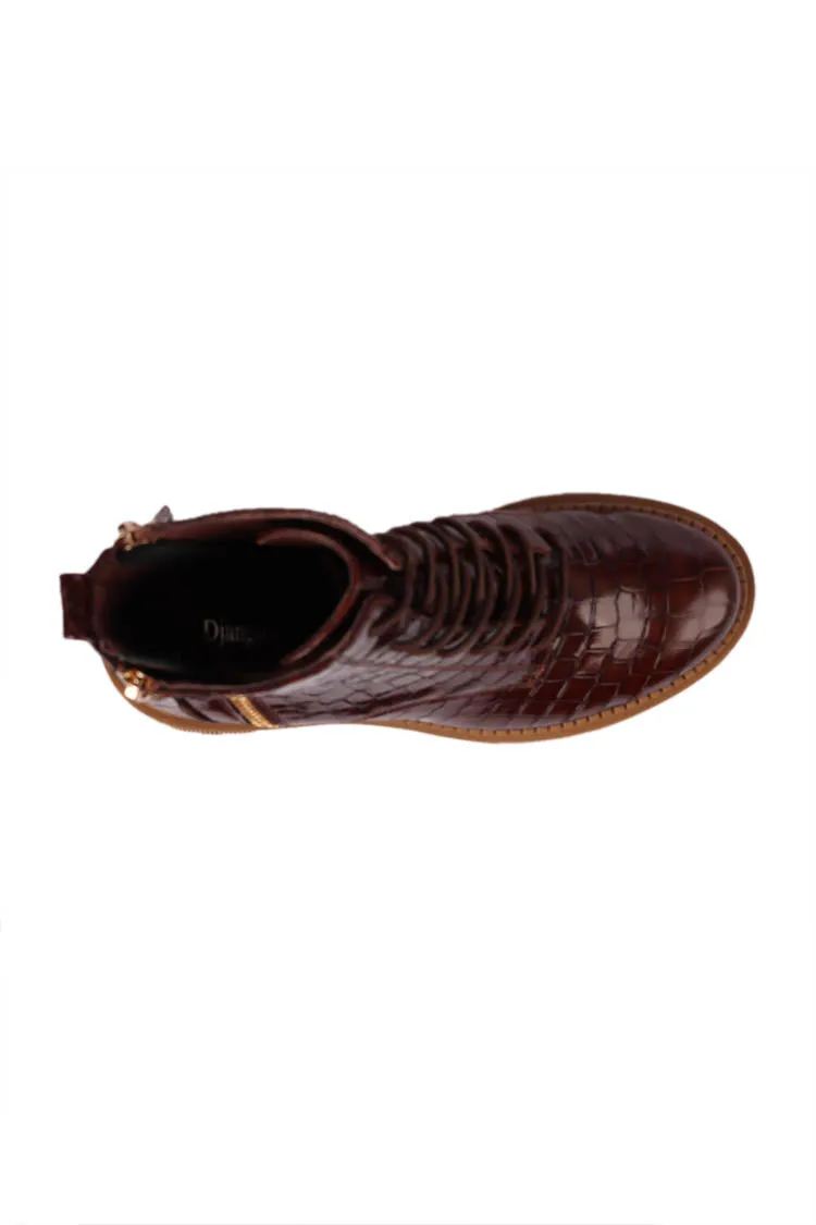 Zyan Croc Leather Boots in Nutmeg | FINAL SALE