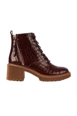 Zyan Croc Leather Boots in Nutmeg | FINAL SALE